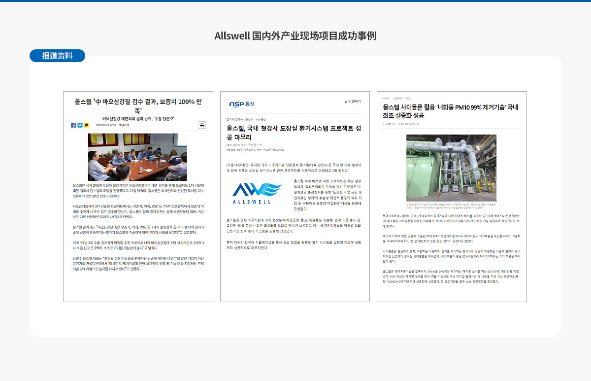 Allswell 国内外产业现场项目成功事例
